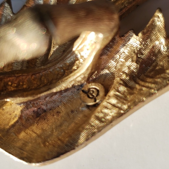 Angel wings gold and diamond large chunky ring w stretchy band signed - Picture 2 of 11